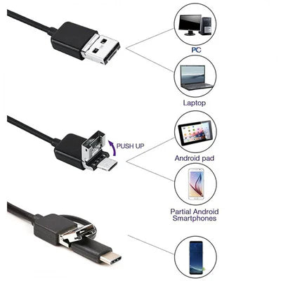 3 In 1 Endoscope Camera (3.5 Metre)Type-C With 6 LEDs, HD Mini Inspection Tool