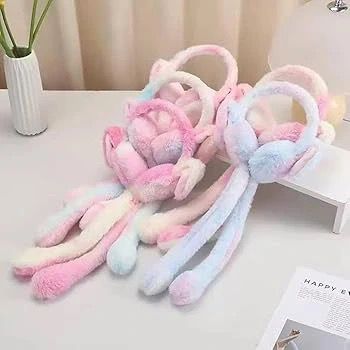 Cute Bunny Plush Ear Muff Hat with Moving Ears & Paws | Fun Cozy Beanie